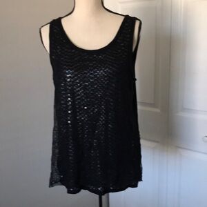 LOFT Women Sleeveless Sequins and Lace Doble Layered Black Cocktail Top | | L